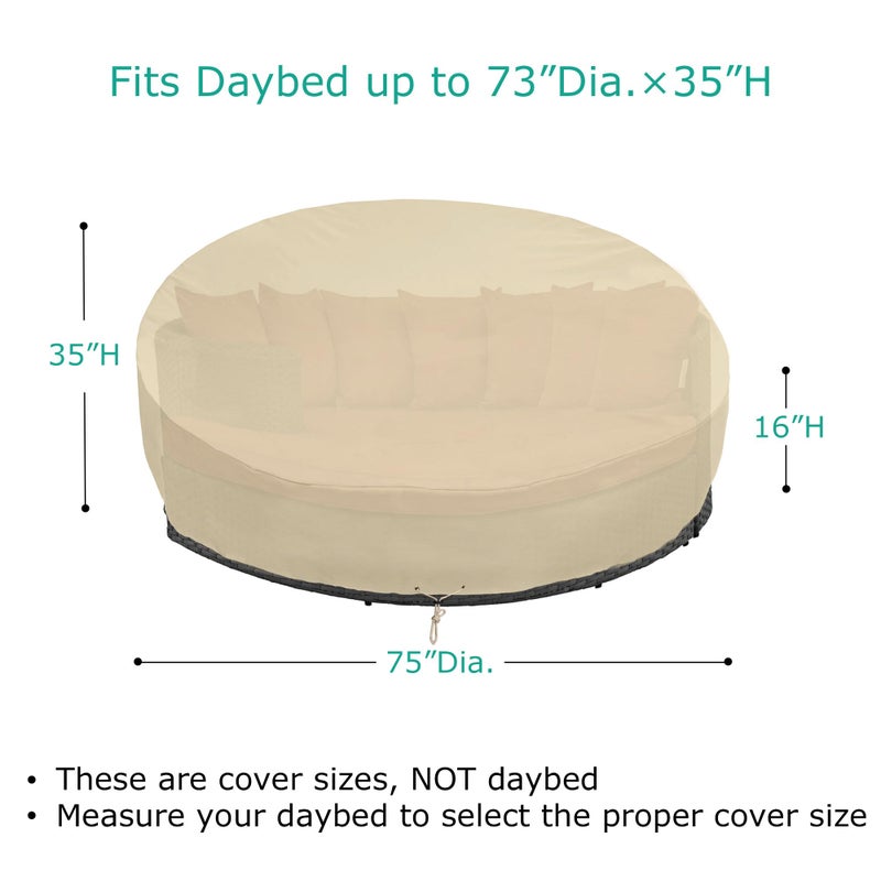 SunPatio Outdoor Daybed Cover, Heavy Duty Waterproof Round Canopy Sofa Bed Cover with Taped Seam, Patio Furniture Set Protector, All Weather Protection, 75"Dia x 35"/16â€H, Beige - Image 2